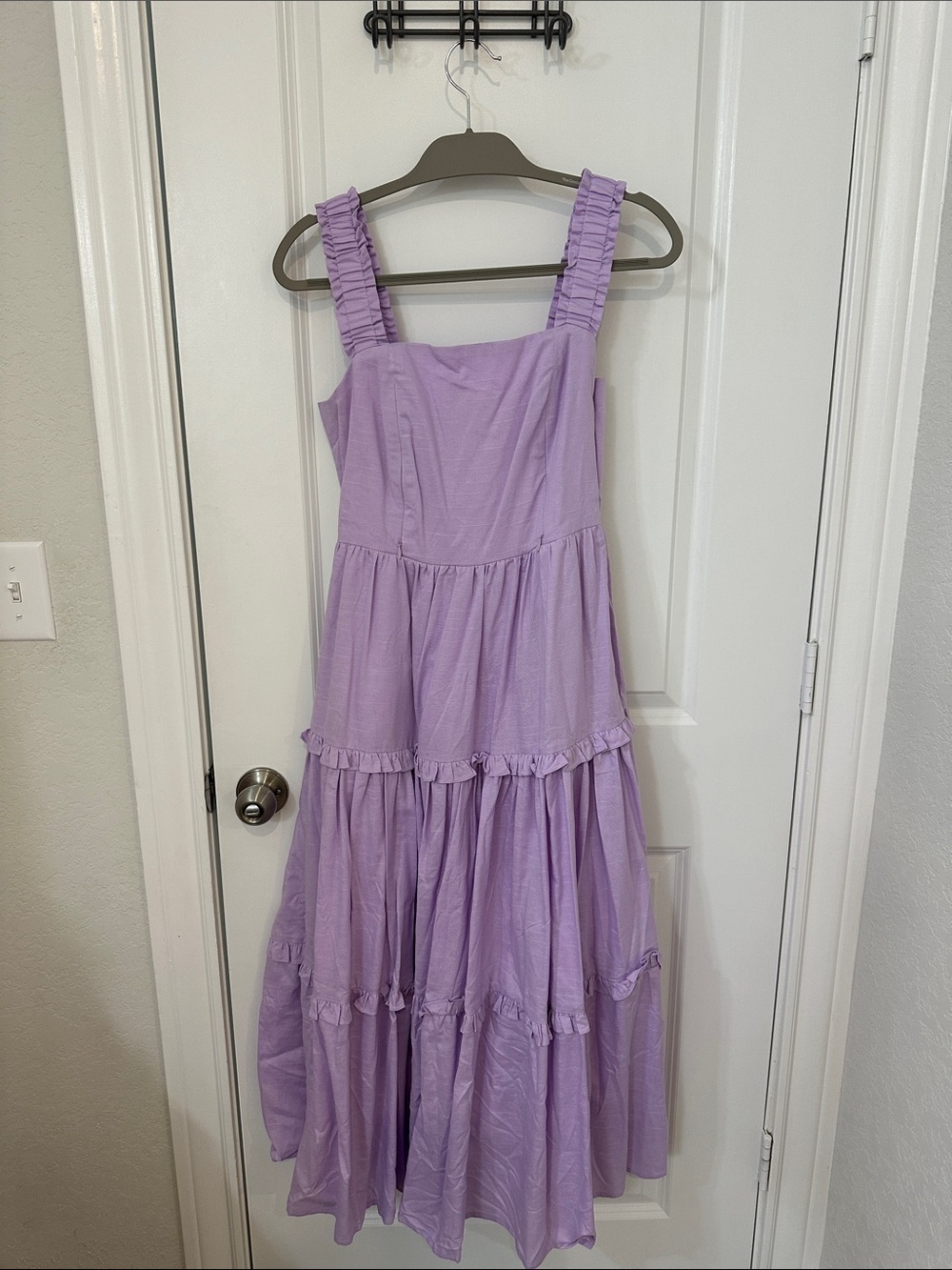 Ruffled Strap Nursing Friendly Midi Dress in Lavender